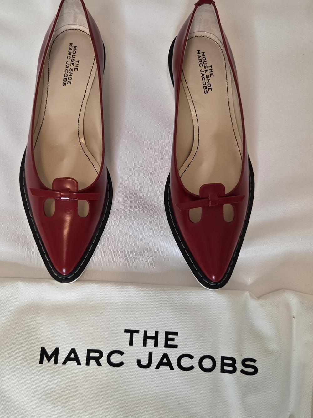 Marc Jacobs Red Pointed Leather Flats with Cutout Detail New in Box